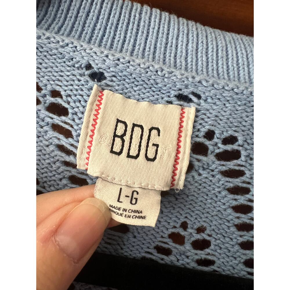BDG Women's Open Knit Crochet Cardigan Sweater Short Sleeve Powder Blue Size L - Picture 5 of 10